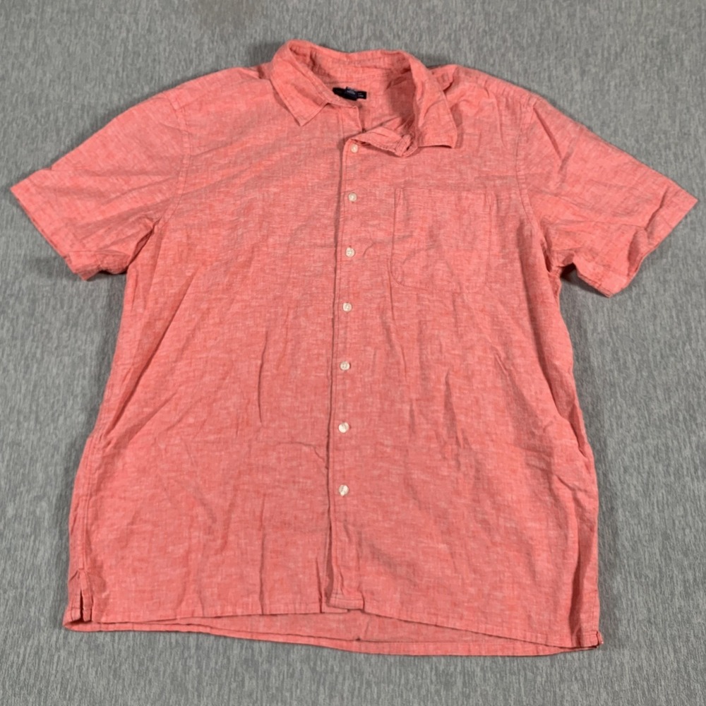 Gap Shirt Mens XL Red Linen Blend Short Sleeve Button Front Classic Fit Casual